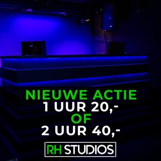 NIEUWE ACTIE! vanaf 01/12 boek je de studio met 4,50 korting per uur en op alle extra diensten. 1 uur = 20,- of 2 uur = 40,- Boek nu direct via onze website!